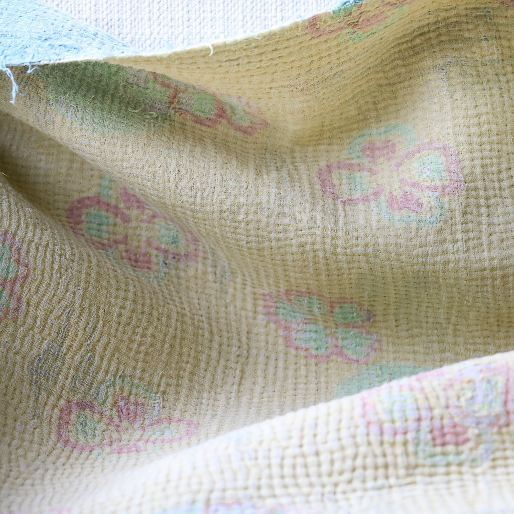 Vimla Kantha. Indian hand block print fabric. Block print fabric. Indian vintage kantha