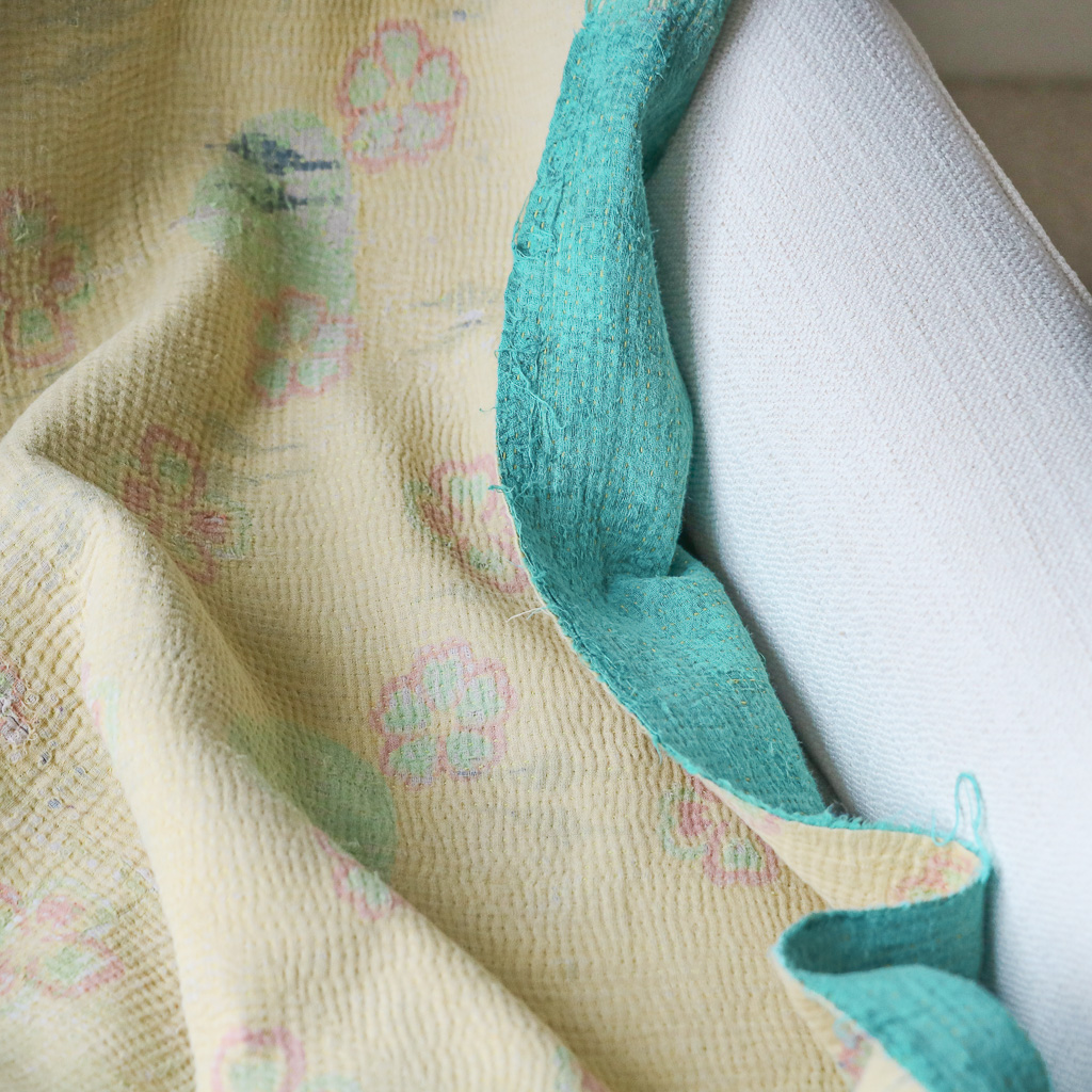 Vimla Kantha. Indian hand block print fabric. Block print fabric. Indian vintage kantha