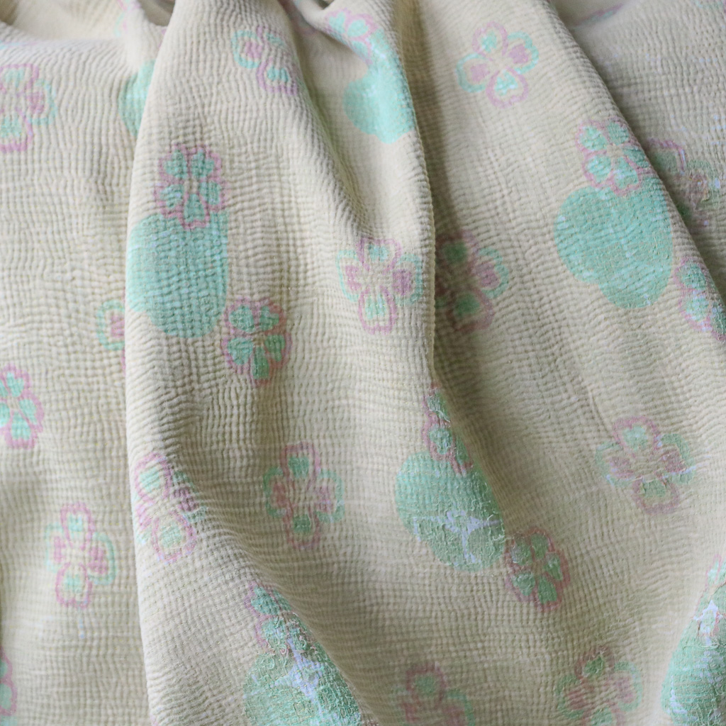 Vimla Kantha. Indian hand block print fabric. Block print fabric. Indian vintage kantha