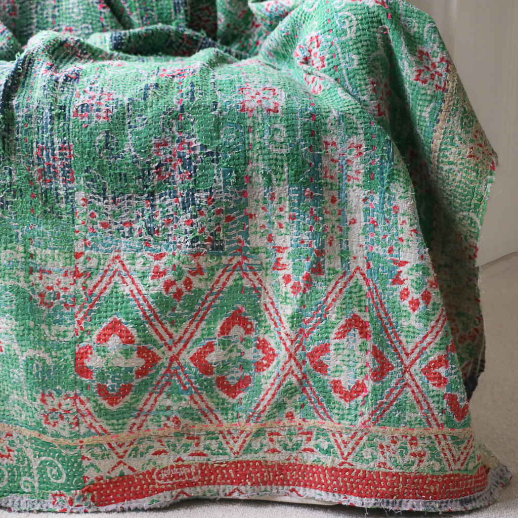 Jani Kantha. Indian hand block print fabric. Block print fabric. Indian vintage kantha