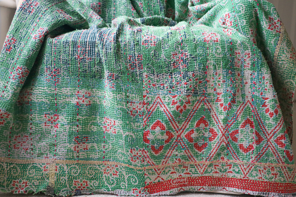 Jani Kantha. Indian hand block print fabric. Block print fabric. Indian vintage kantha