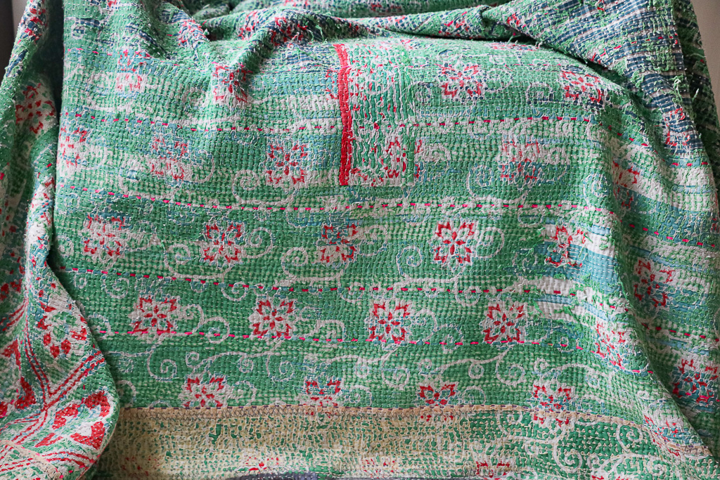 Jani Kantha. Indian hand block print fabric. Block print fabric. Indian vintage kantha