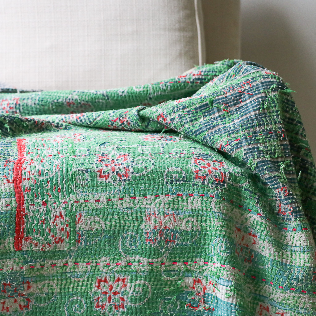 Jani Kantha. Indian hand block print fabric. Block print fabric. Indian vintage kantha