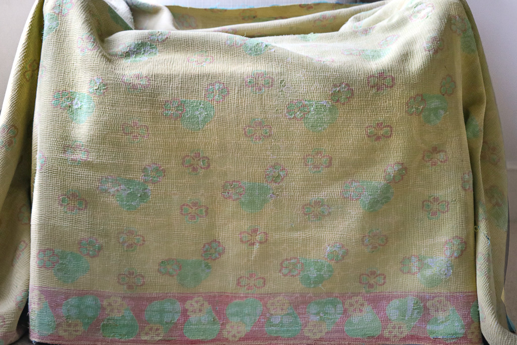 Vimla Kantha. Indian hand block print fabric. Block print fabric. Indian vintage kantha