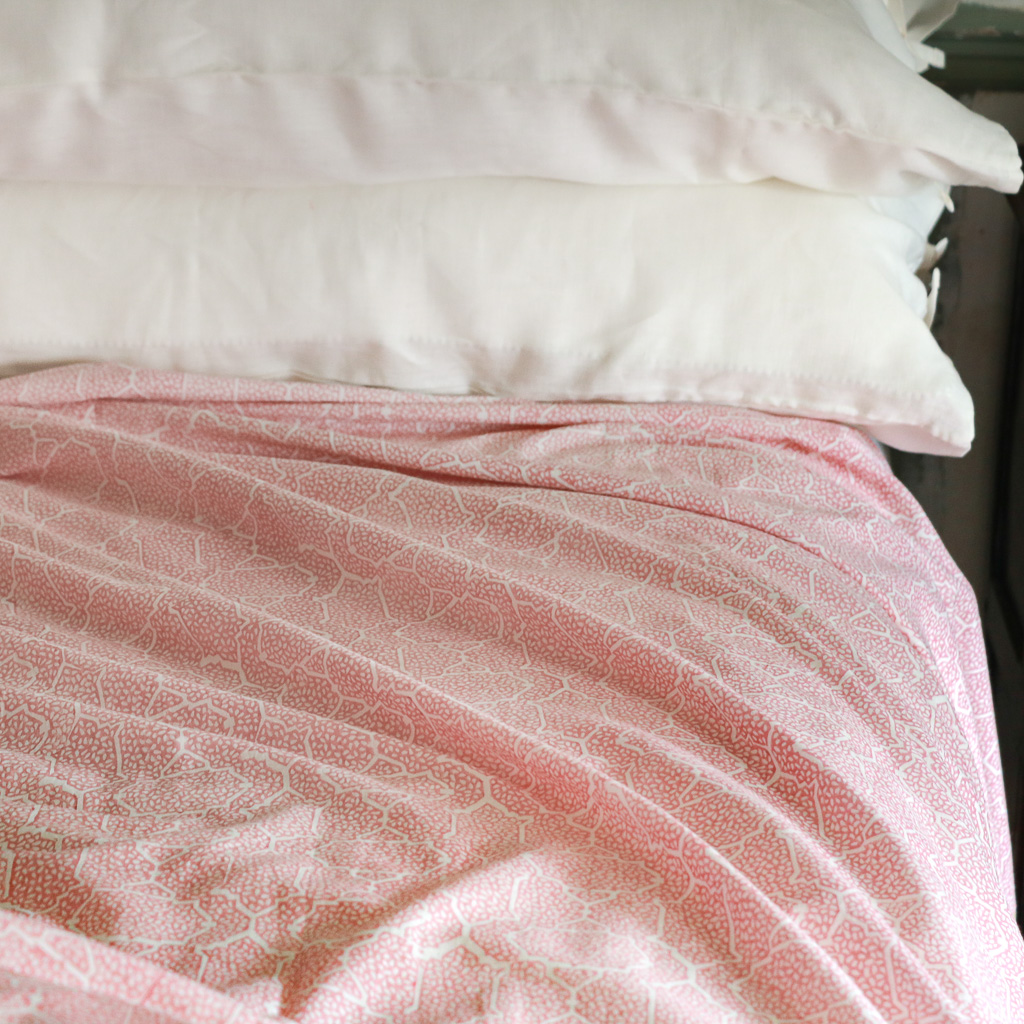 Gauntess Dohar in Dusty Rose & Chestnut, indian block print fabric, indian block print, block print sheets, pink sheets, luxury sheets, luxury bedding, shenouk