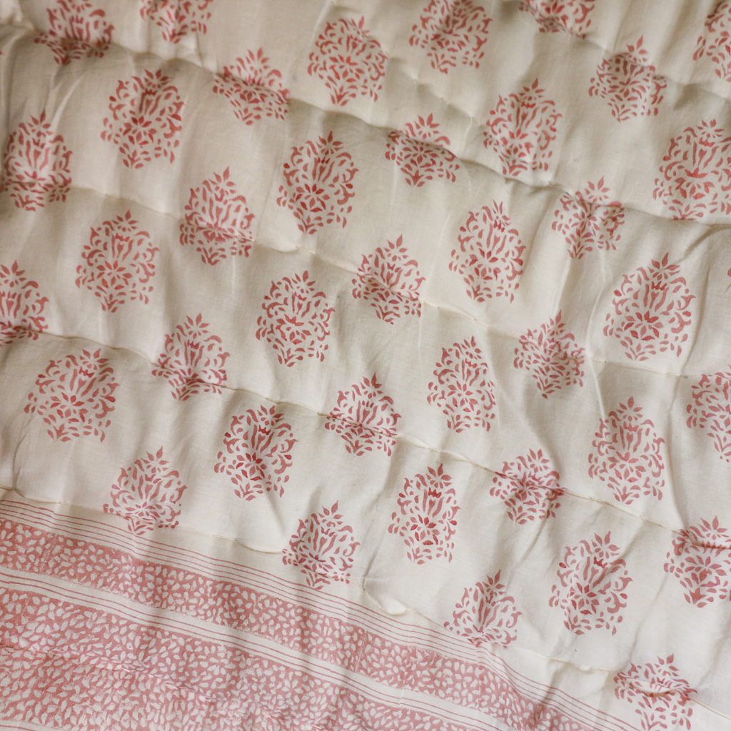 Navina & Gauntess Quilt in Summer, shenouk, Indian block print fabric, Indian block print, Indian block print quilts, block print quilts, luxury quilts