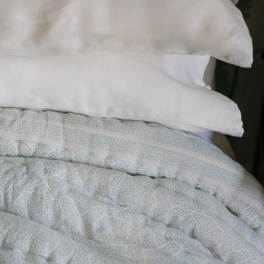 Navina & Gauntess Quilt in Winter, shenouk, Indian block print fabric, Indian block print, Indian block print quilts, block print quilts, luxury quilts Navina & Gauntess Quilt in Winter, shenouk, Indian block print fabric, Indian block print, Indian block print quilts, block print quilts, luxury quilts