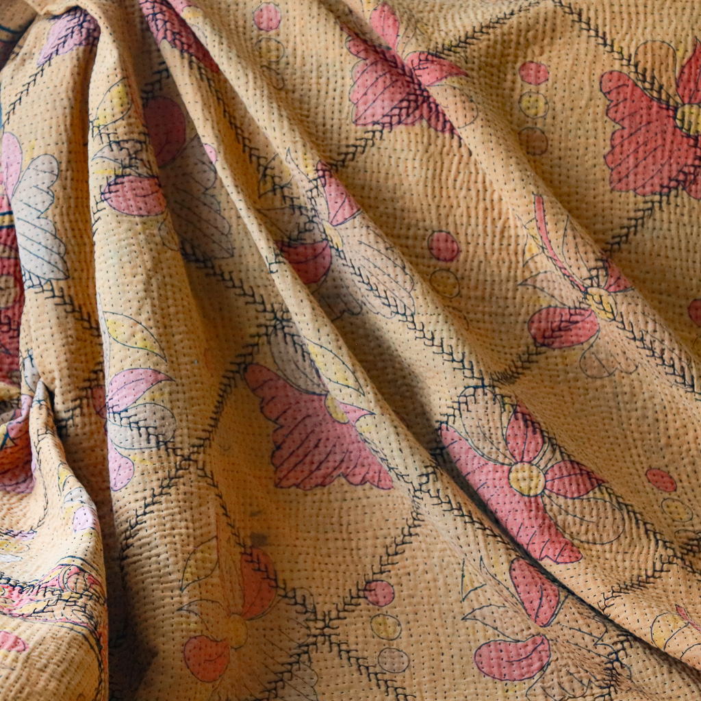 Evangeline Kantha. Indian hand block print fabric. Block print fabric, vintage kantha, vintage textiles, indian textiles, Indian kantha, Bengali blankets