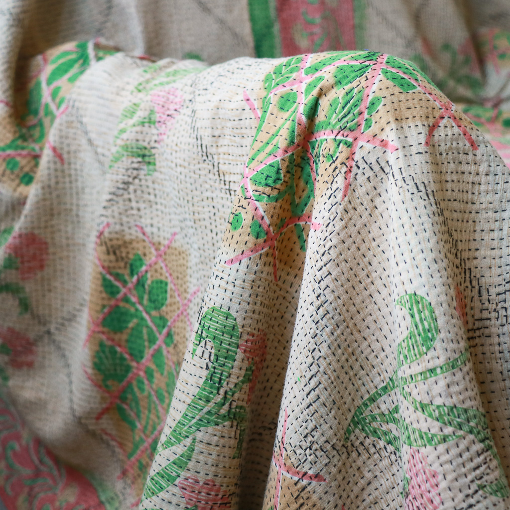 Evangeline Kantha. Indian hand block print fabric. Block print fabric, vintage kantha, vintage textiles, indian textiles, Indian kantha, Bengali blankets