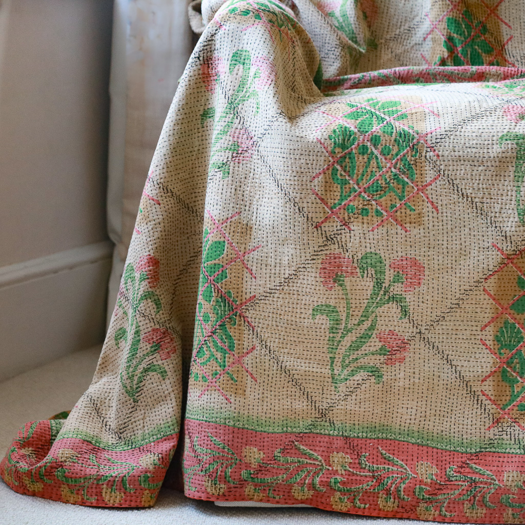 Evangeline Kantha. Indian hand block print fabric. Block print fabric, vintage kantha, vintage textiles, indian textiles, Indian kantha, Bengali blankets