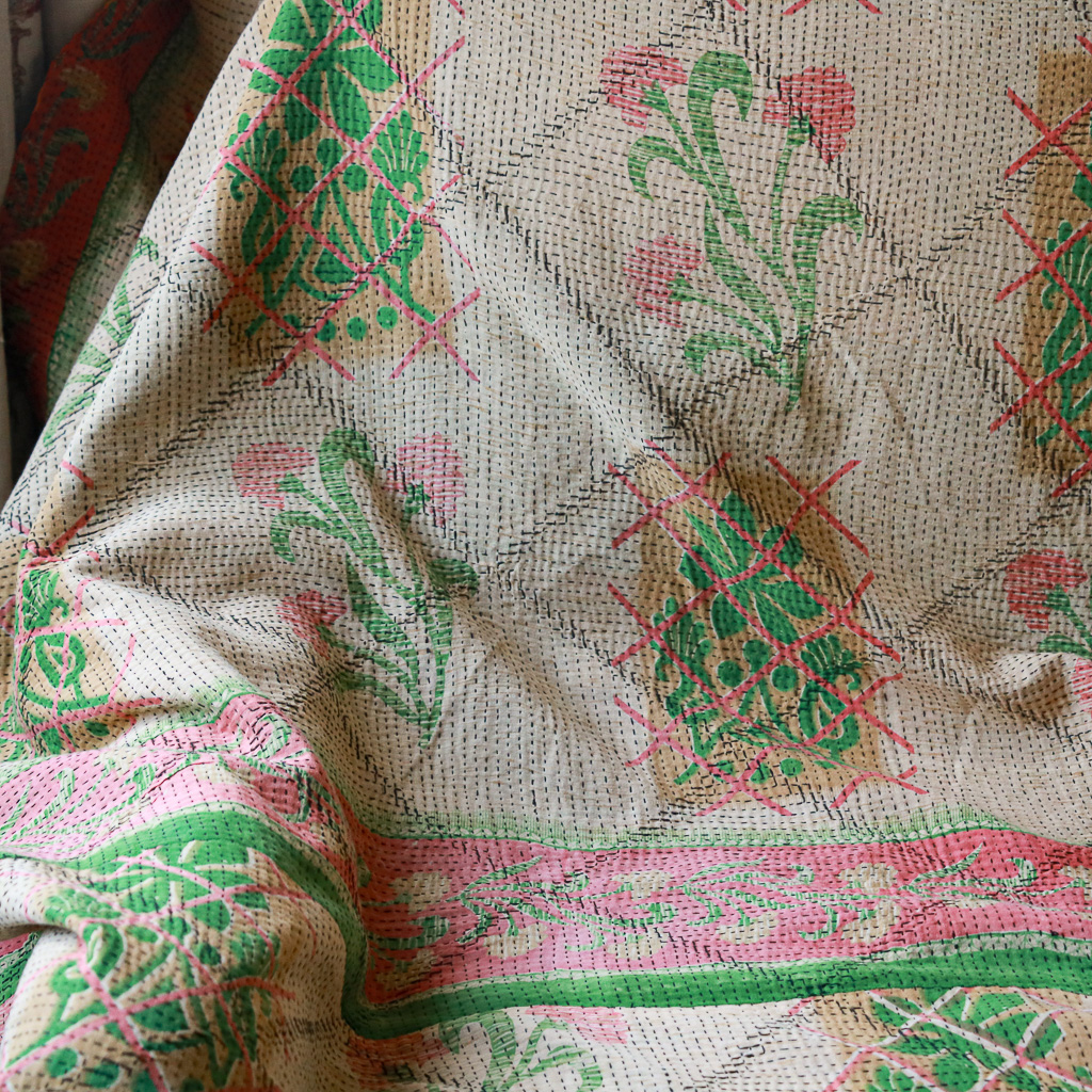 Evangeline Kantha. Indian hand block print fabric. Block print fabric, vintage kantha, vintage textiles, indian textiles, Indian kantha, Bengali blankets