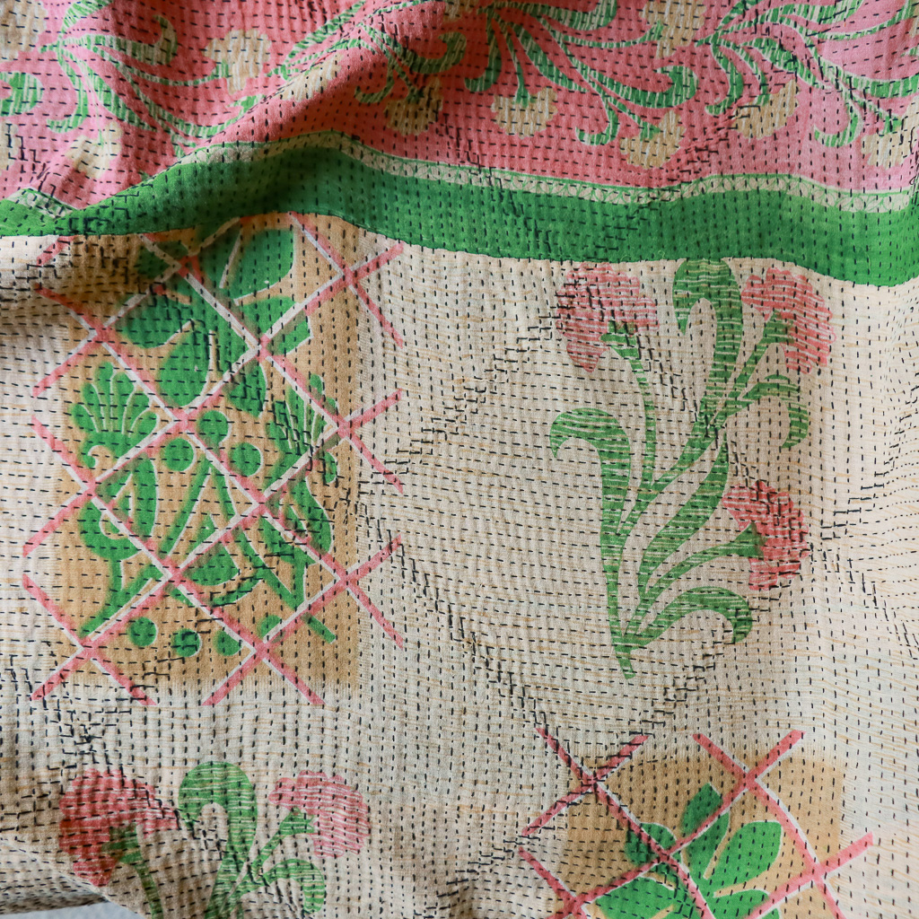 Evangeline Kantha. Indian hand block print fabric. Block print fabric, vintage kantha, vintage textiles, indian textiles, Indian kantha, Bengali blankets