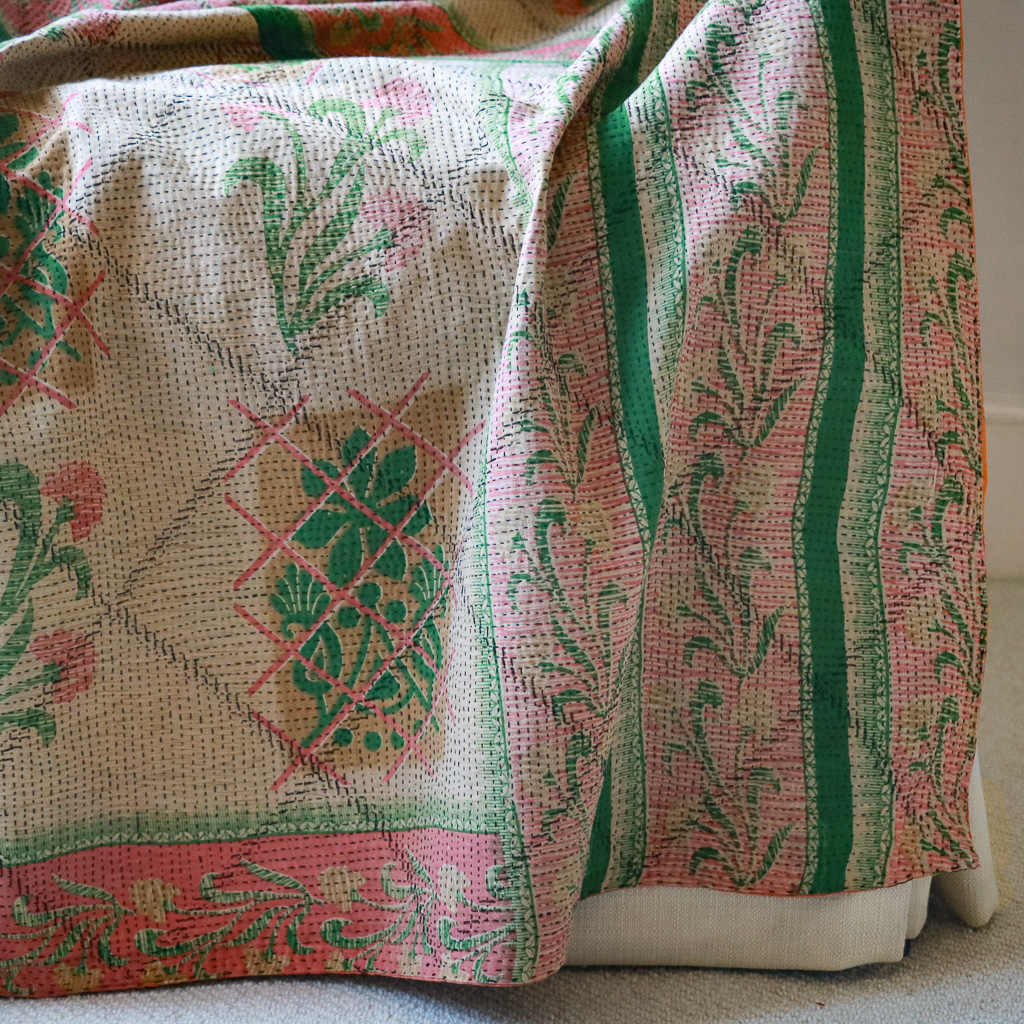 Evangeline Kantha. Indian hand block print fabric. Block print fabric, vintage kantha, vintage textiles, indian textiles, Indian kantha, Bengali blankets