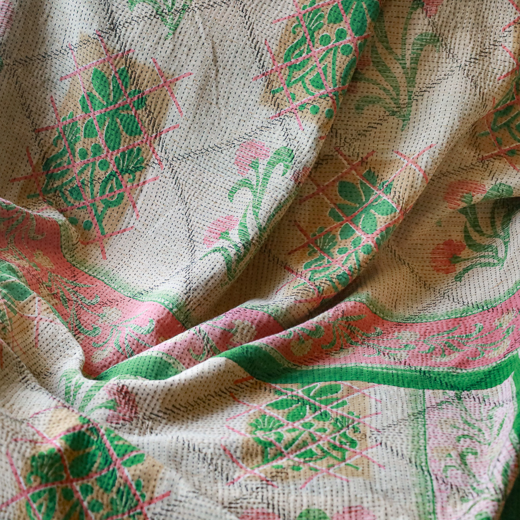 Evangeline Kantha. Indian hand block print fabric. Block print fabric, vintage kantha, vintage textiles, indian textiles, Indian kantha, Bengali blankets