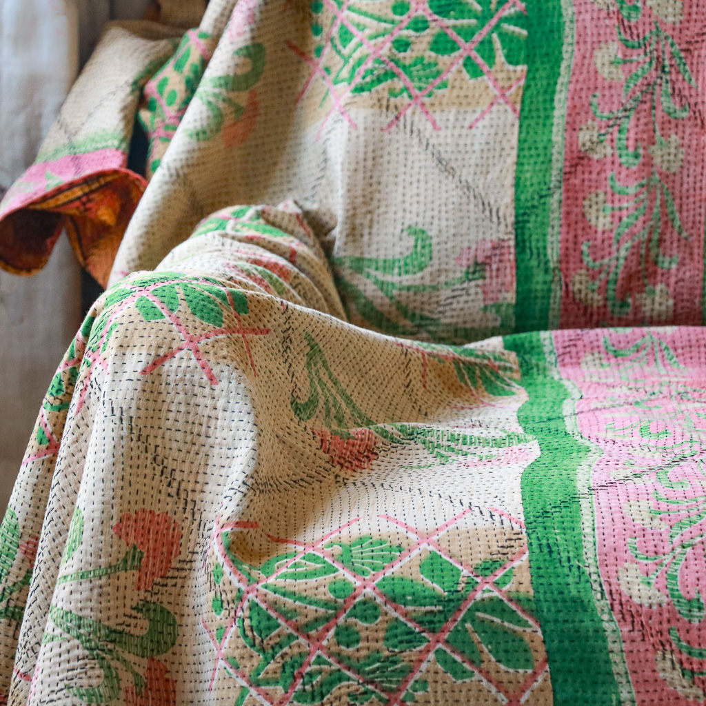 Evangeline Kantha. Indian hand block print fabric. Block print fabric, vintage kantha, vintage textiles, indian textiles, Indian kantha, Bengali blankets