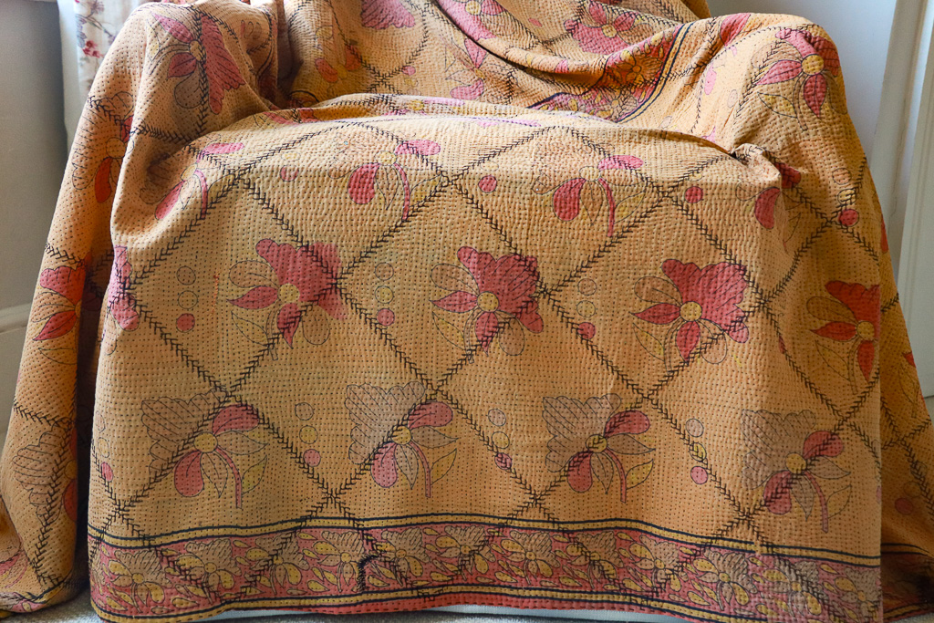 Evangeline Kantha. Indian hand block print fabric. Block print fabric, vintage kantha, vintage textiles, indian textiles, Indian kantha, Bengali blankets