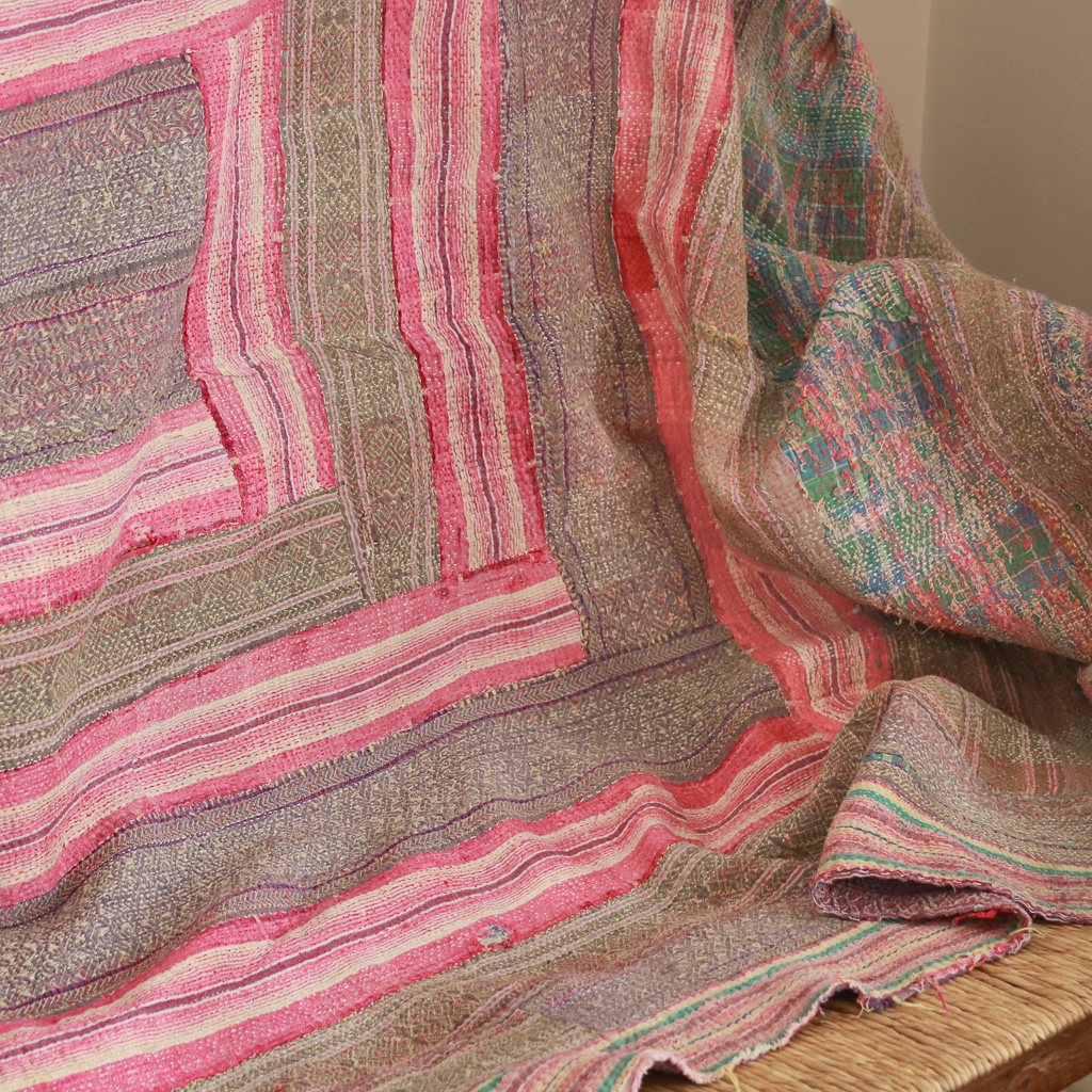 Shruti Kantha. Indian hand block print fabric. Block print fabric, vintage kantha, vintage textiles, indian textiles, Indian kantha, Bengali blankets