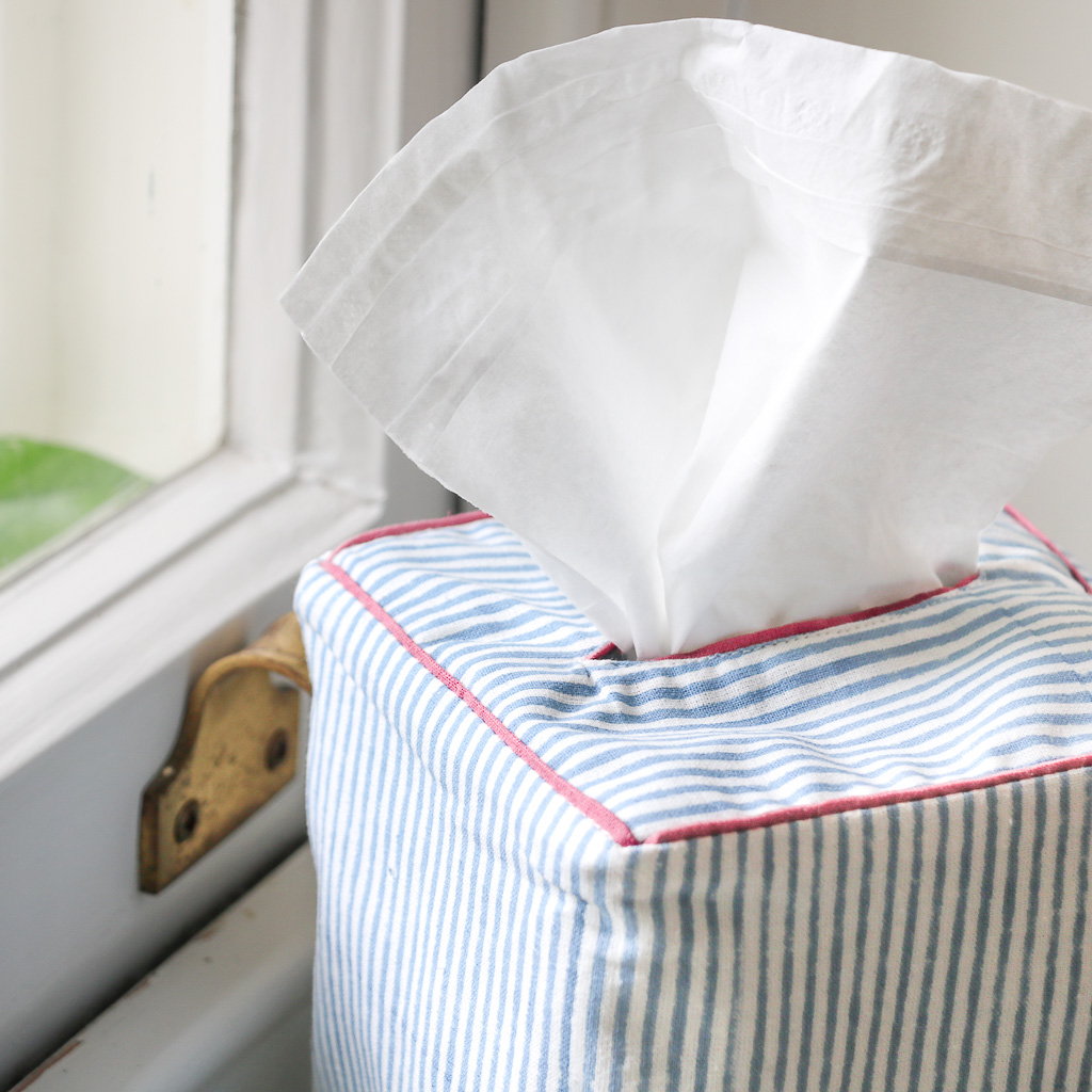 Eloise Tissue Box Cover in Swedish Blue, shenouk, tissue box covers, tissue box holders, bedroom accessories, indian block print, block print fabrics, home accessories