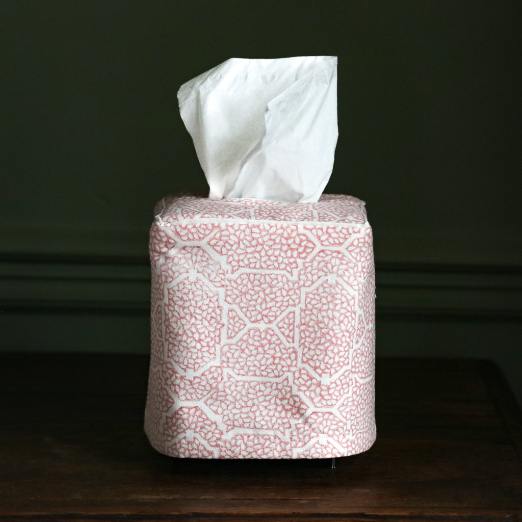 Gauntess Tissue Box Cover in Dusty Rose, shenouk, tissue box covers, tissue box holders, bedroom accessories, indian block print, block print fabrics, home accessories Gauntess Tissue Box Cover in Dusty Rose, shenouk, tissue box covers, tissue box holders, bedroom accessories, indian block print, block print fabrics, home accessories