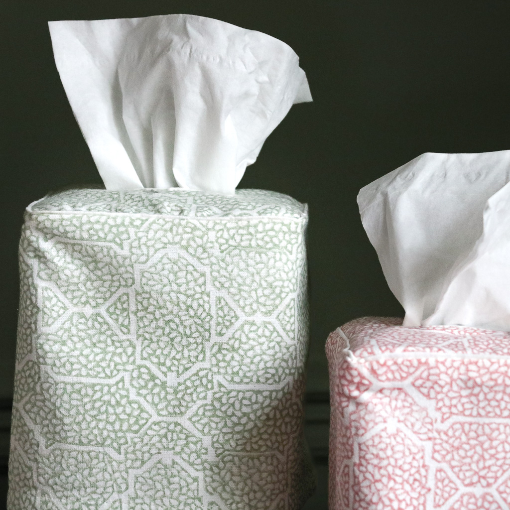 Gauntess Tissue Box Cover in Sage and Dusty Rose, shenouk, tissue box covers, tissue box holders, bedroom accessories, indian block print, block print fabrics, home accessories