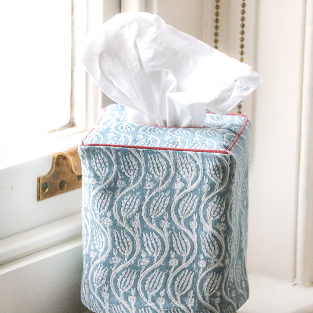 Gita Tissue Box Cover in Denim, shenouk, tissue box covers, tissue box holders, bedroom accessories, indian block print, block print fabrics, home accessories Gita Tissue Box Cover in Denim, shenouk, tissue box covers, tissue box holders, bedroom accessories, indian block print, block print fabrics, home accessories