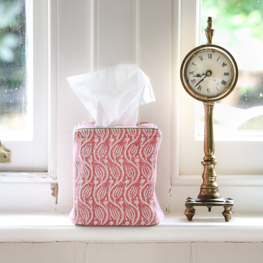 Gita Tissue Box Cover in Dark Dusty Rose, shenouk, tissue box covers, tissue box holders, bedroom accessories, indian block print, block print fabrics, home accessories