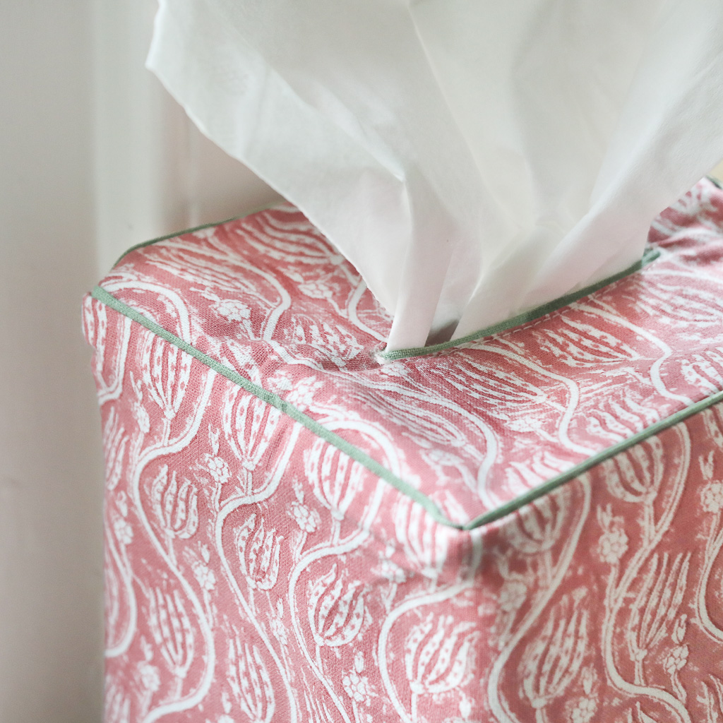 Gita Tissue Box Cover in Dark Dusty Rose, shenouk, tissue box covers, tissue box holders, bedroom accessories, indian block print, block print fabrics, home accessories