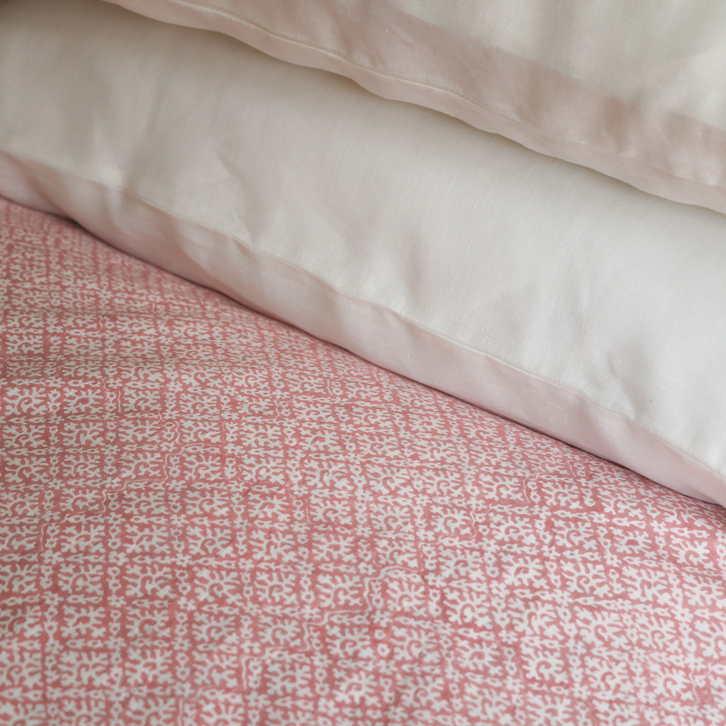 Hazel & Bitta Duvet Cover in Raspberry, shenouk, indian block print, block print, duvet covers, block print duvet covers, reversible duvet covers, luxury bedding