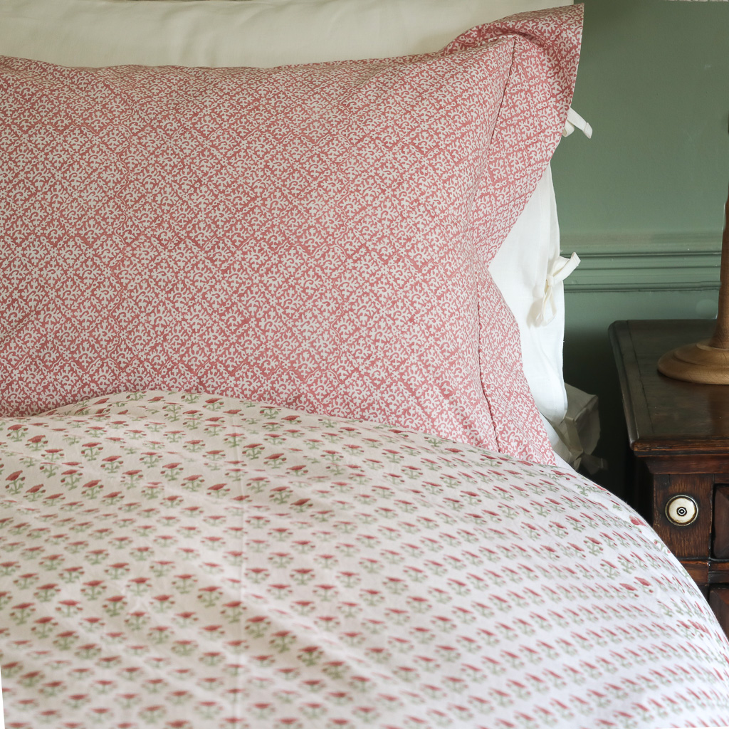 Hazel & Bitta Duvet Cover in Raspberry, shenouk, indian block print, block print, duvet covers, block print duvet covers, reversible duvet covers, luxury bedding