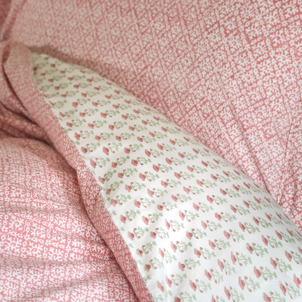 Hazel & Bitta Duvet Cover in Raspberry, shenouk, indian block print, block print, duvet covers, block print duvet covers, reversible duvet covers, luxury bedding