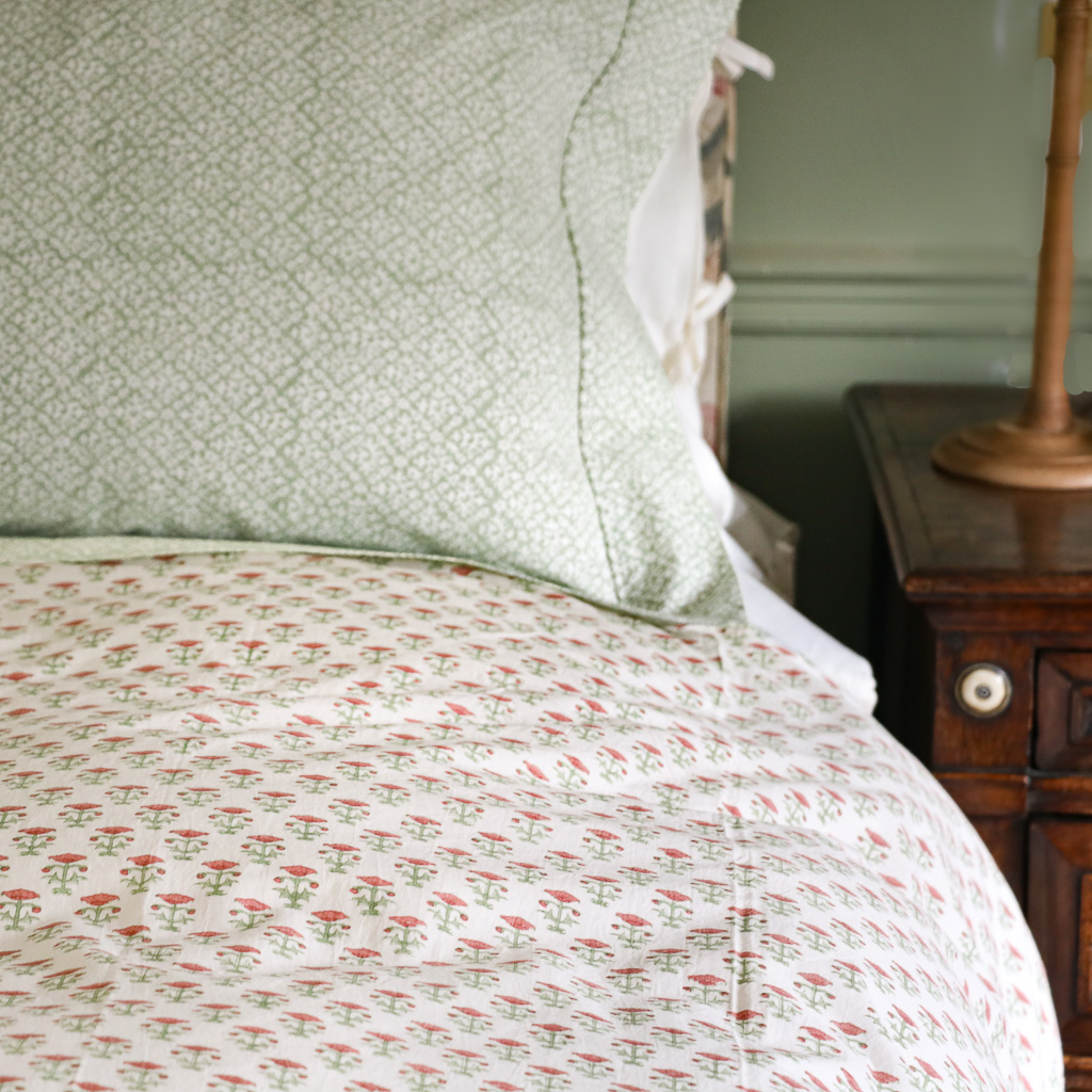Hazel & Bitta Duvet Cover in Sage, shenouk, indian block print, block print, duvet covers, block print duvet covers, reversible duvet covers, luxury bedding
