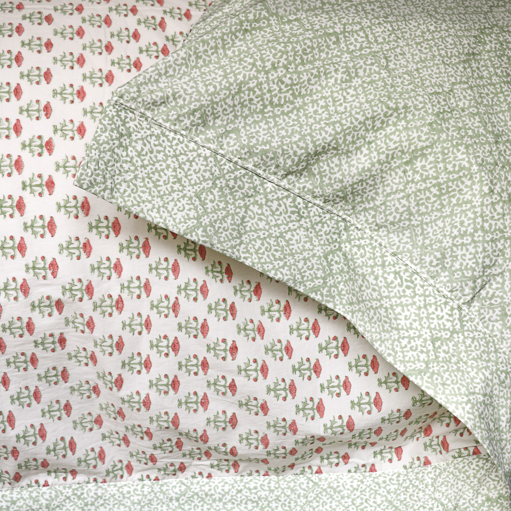 Hazel & Bitta Duvet Cover in Sage, shenouk, indian block print, block print, duvet covers, block print duvet covers, reversible duvet covers, luxury bedding