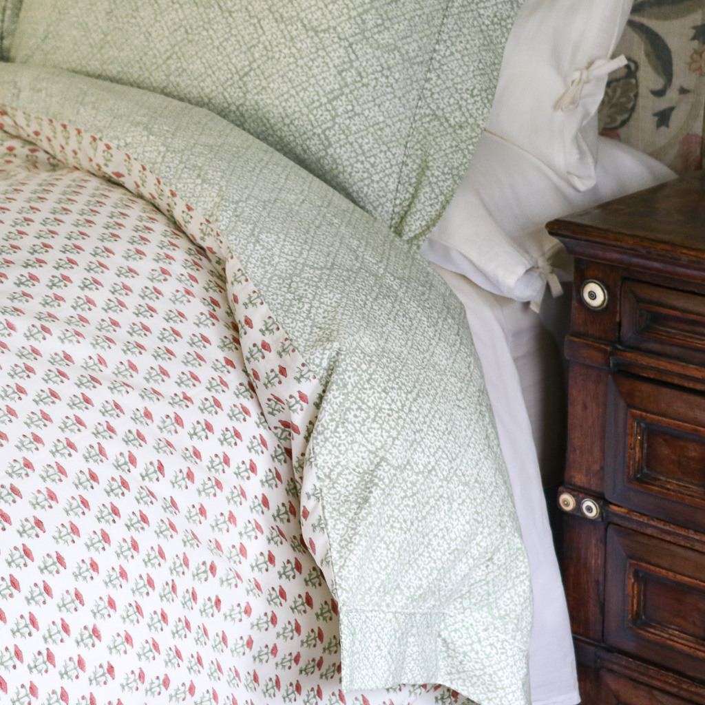 Hazel & Bitta Duvet Cover in Sage, shenouk, indian block print, block print, duvet covers, block print duvet covers, reversible duvet covers, luxury bedding