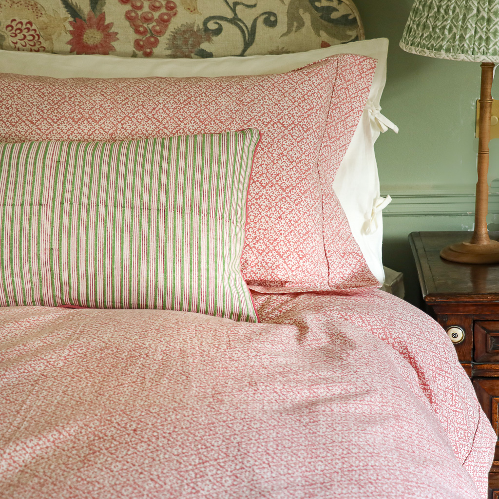 Hazel & Bitta Duvet Cover in Raspberry, shenouk, indian block print, block print, duvet covers, block print duvet covers, reversible duvet covers, luxury bedding