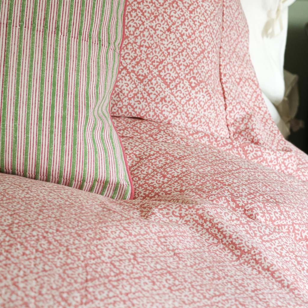 Hazel & Bitta Duvet Cover in Raspberry, shenouk, indian block print, block print, duvet covers, block print duvet covers, reversible duvet covers, luxury bedding