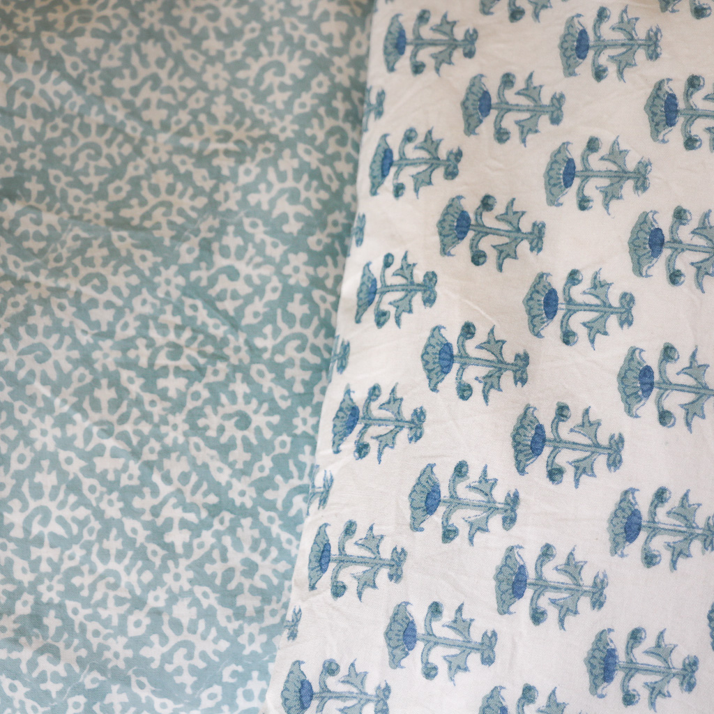 Hazel & Bitta Duvet Cover in Satin Blue, shenouk, indian block print, block print, duvet covers, block print duvet covers, reversible duvet covers, luxury bedding
