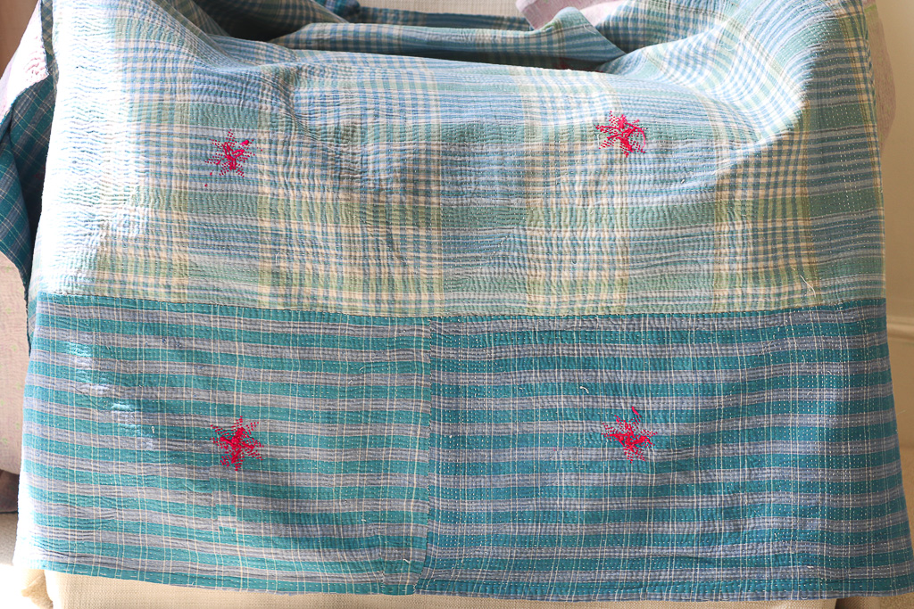 Odette Kantha. Indian hand block print fabric. Block print fabric, vintage kantha, vintage textiles, indian textiles, Indian kantha, Bengali blankets