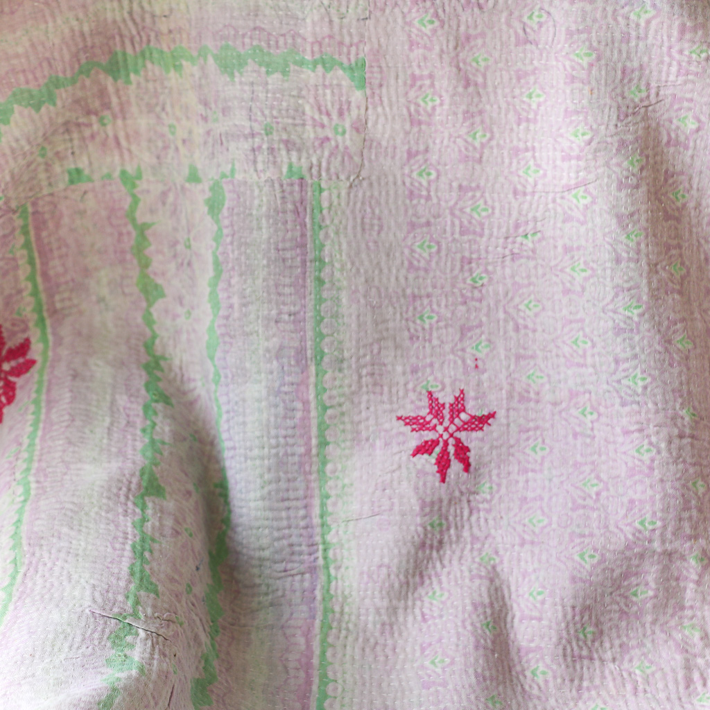 Odette Kantha. Indian hand block print fabric. Block print fabric, vintage kantha, vintage textiles, indian textiles, Indian kantha, Bengali blankets