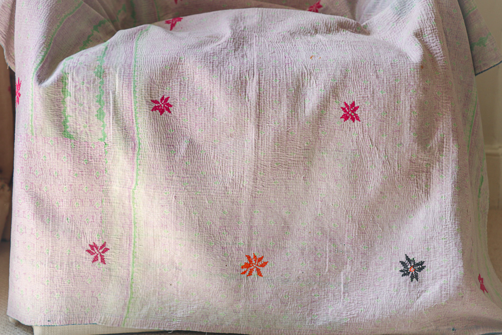 Odette Kantha. Indian hand block print fabric. Block print fabric, vintage kantha, vintage textiles, indian textiles, Indian kantha, Bengali blankets