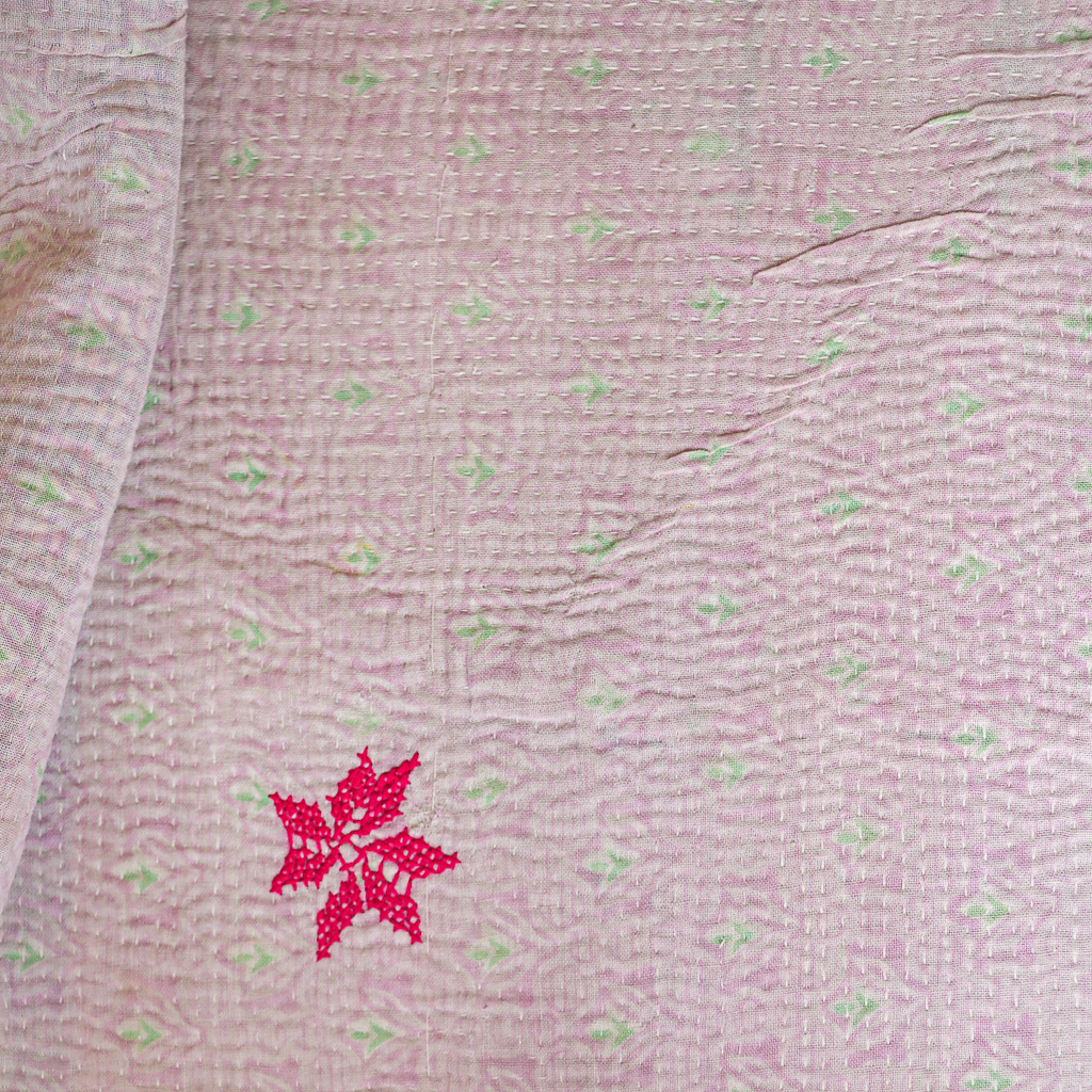 Odette Kantha. Indian hand block print fabric. Block print fabric, vintage kantha, vintage textiles, indian textiles, Indian kantha, Bengali blankets