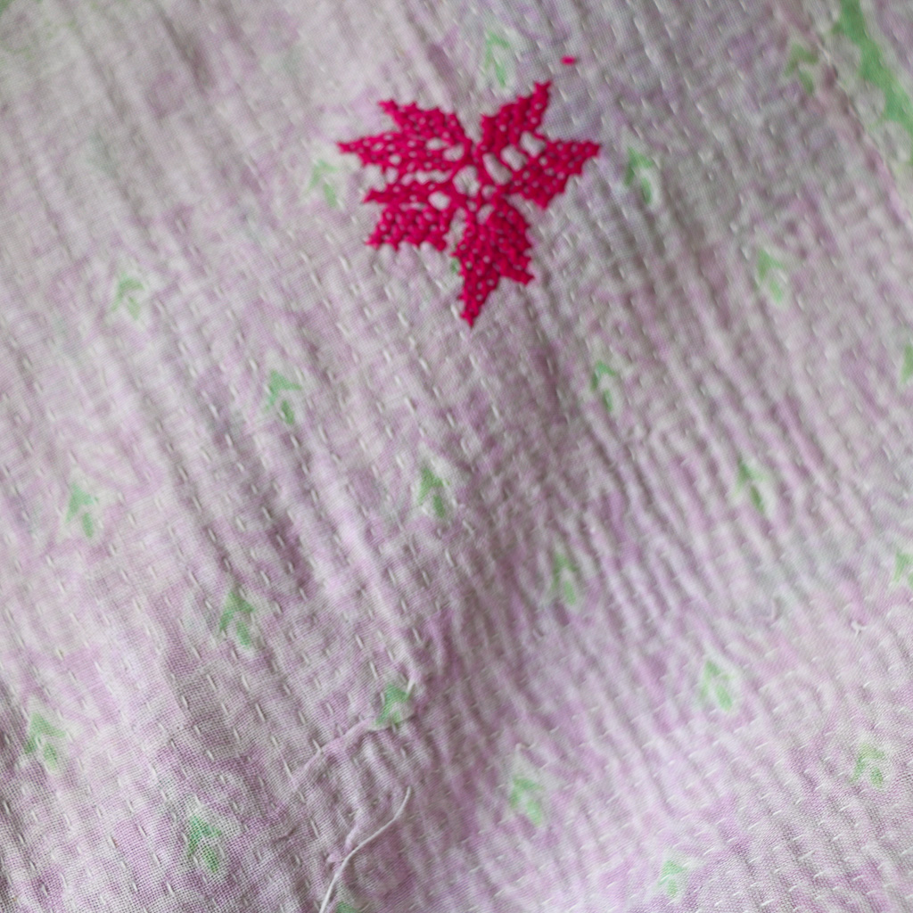 Odette Kantha. Indian hand block print fabric. Block print fabric, vintage kantha, vintage textiles, indian textiles, Indian kantha, Bengali blankets