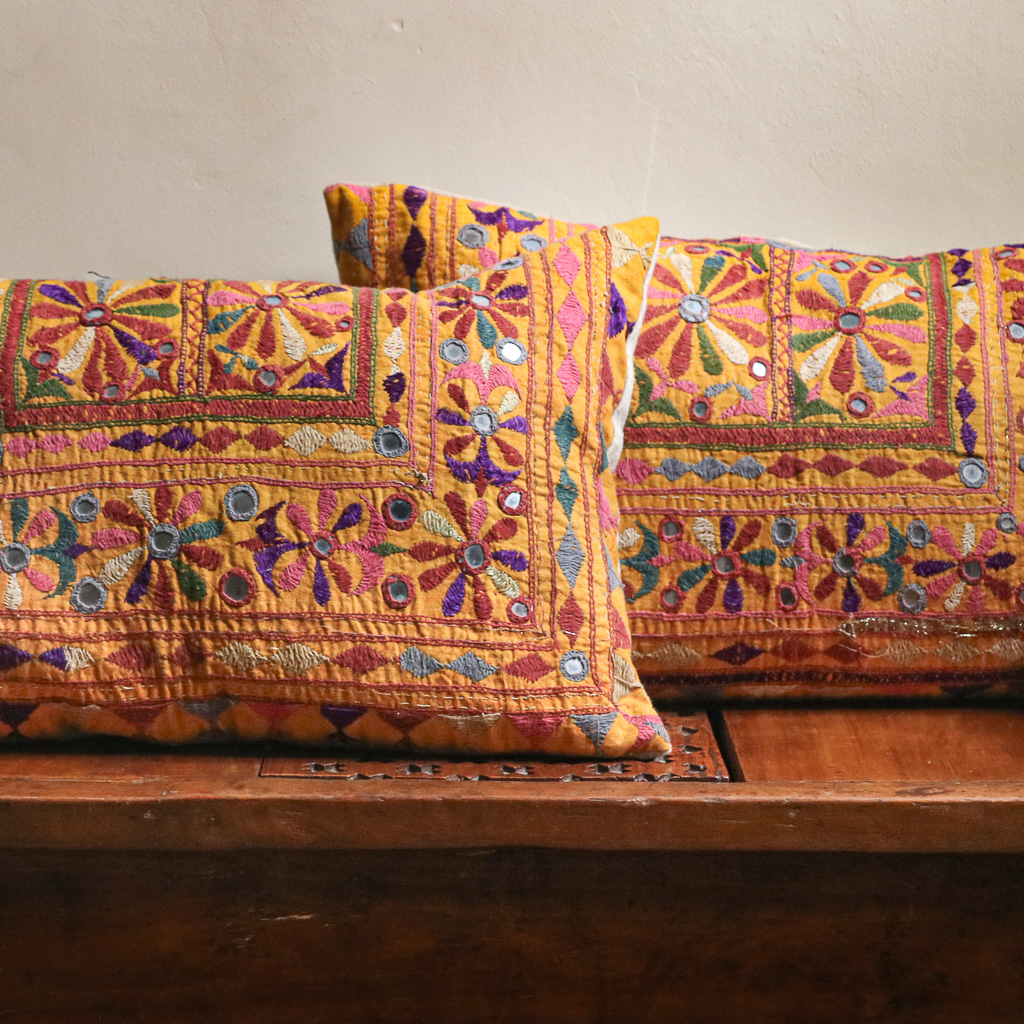 Danti Cushions, vintage cushions, indian block print, indian embroidery, shenouk, vintage indian textiles, vintage indian cushions, home accessories, cushions