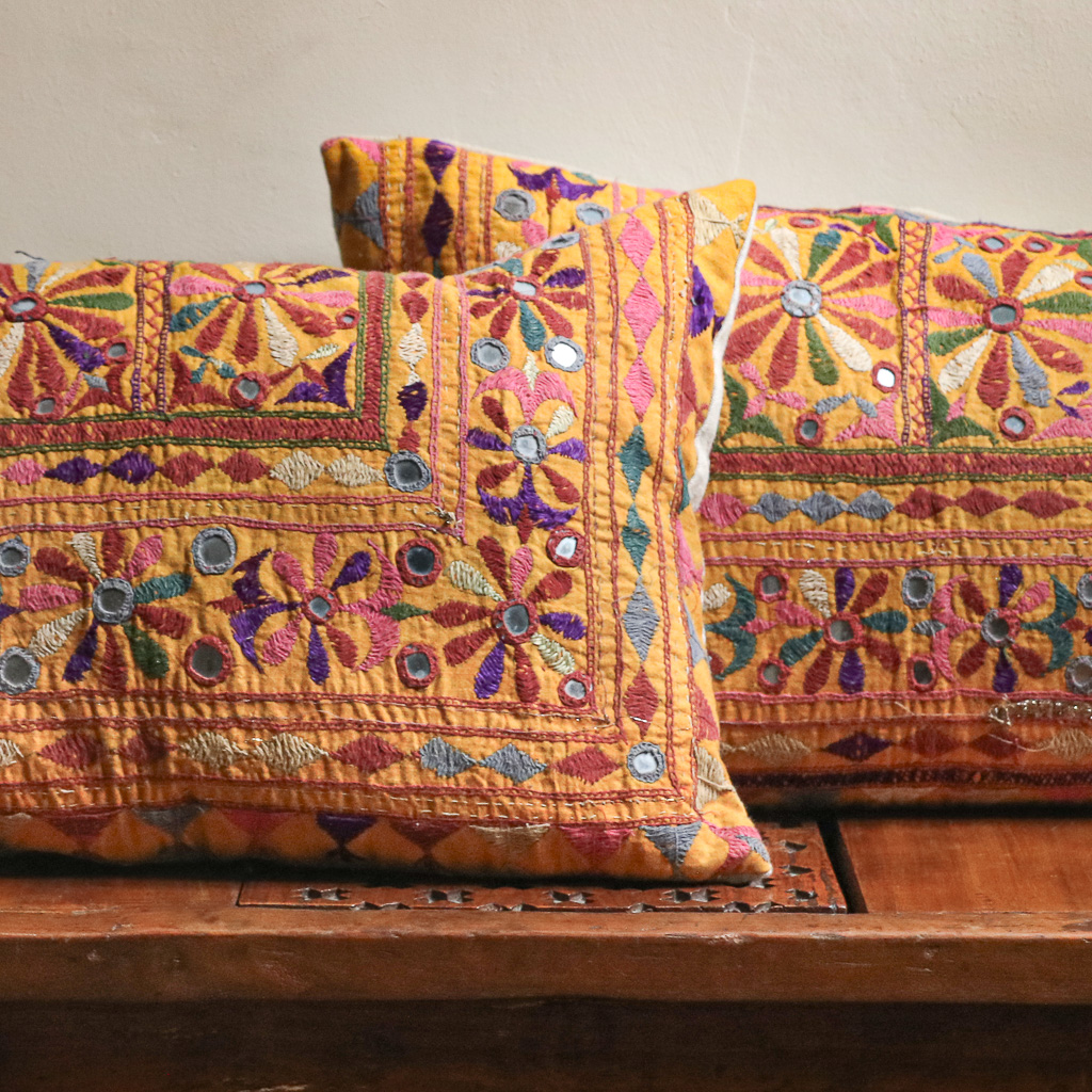 Danti Cushions, vintage cushions, indian block print, indian embroidery, shenouk, vintage indian textiles, vintage indian cushions, home accessories, cushions