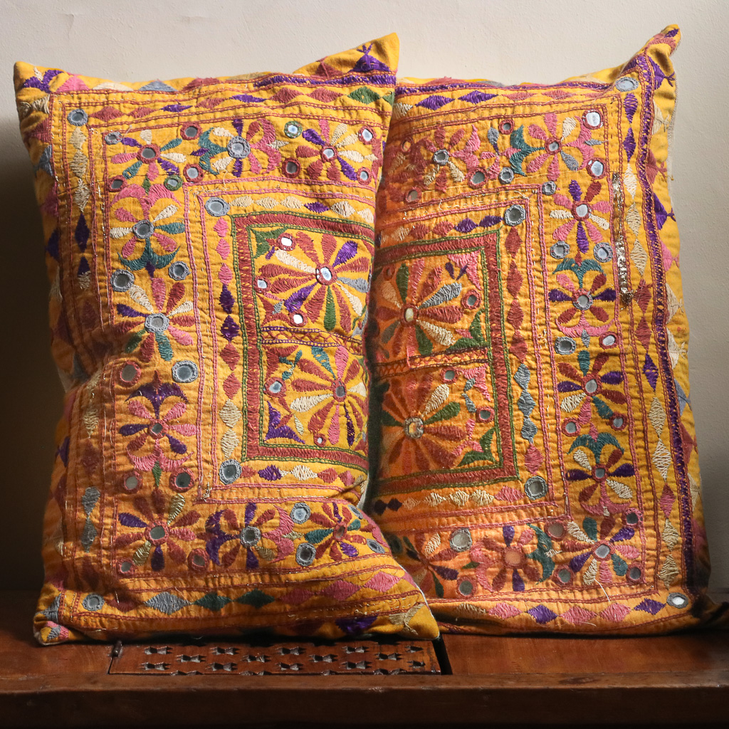 Danti Cushions, vintage cushions, indian block print, indian embroidery, shenouk, vintage indian textiles, vintage indian cushions, home accessories, cushions