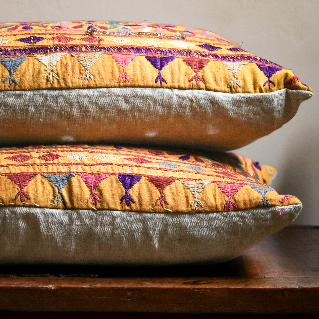 Danti Cushions, vintage cushions, indian block print, indian embroidery, shenouk, vintage indian textiles, vintage indian cushions, home accessories, cushions