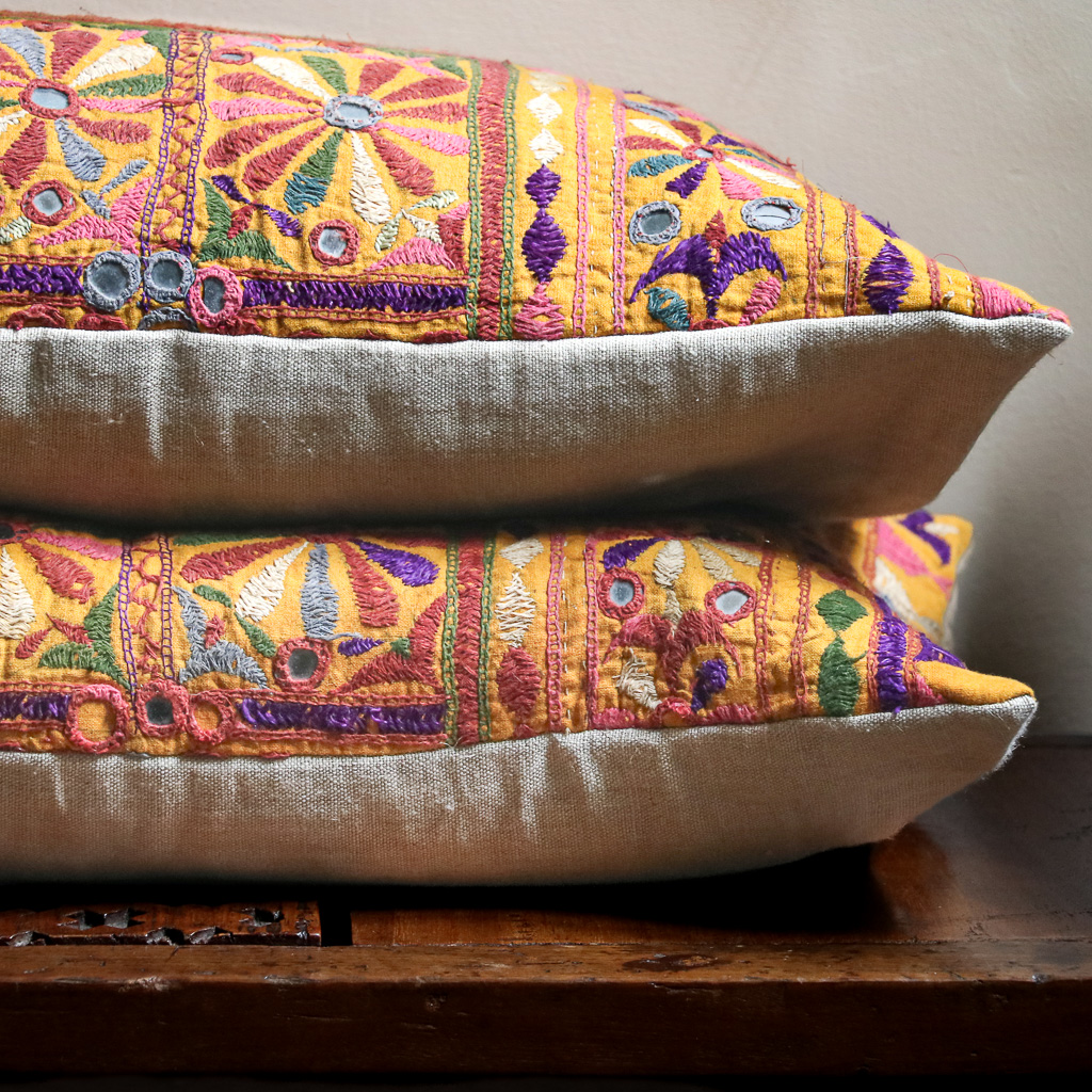Danti Cushions, vintage cushions, indian block print, indian embroidery, shenouk, vintage indian textiles, vintage indian cushions, home accessories, cushions