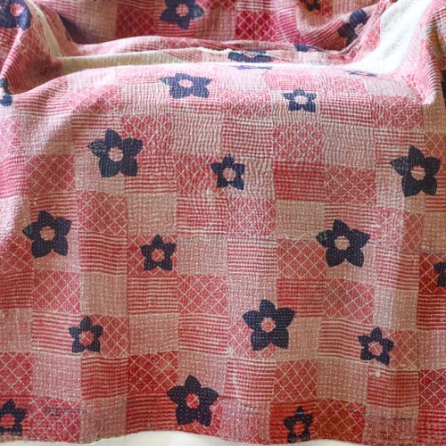 Gaggi Kantha. Indian hand block print fabric. Block print fabric, vintage kantha, vintage textiles, indian textiles, Indian kantha, Bengali blankets