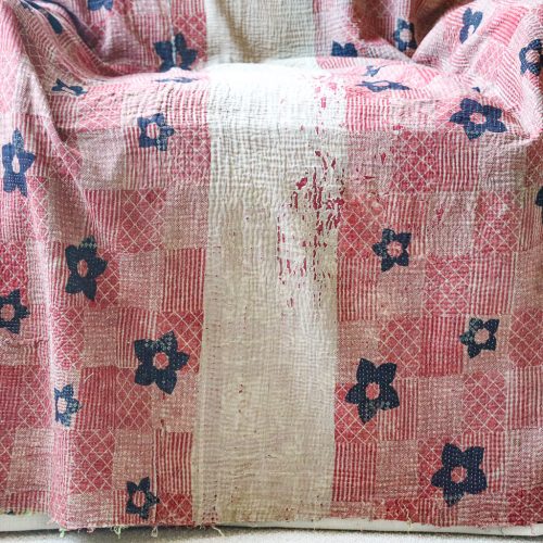 Gaggi Kantha. Indian hand block print fabric. Block print fabric, vintage kantha, vintage textiles, indian textiles, Indian kantha, Bengali blankets