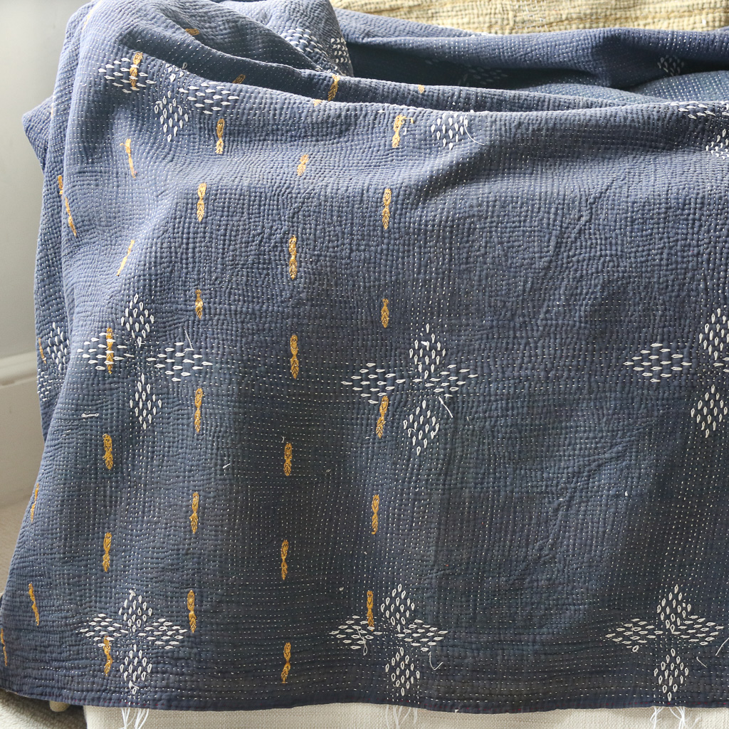 Indi Kantha. Indian hand block print fabric. Block print fabric, vintage kantha, vintage textiles, indian textiles, Indian kantha, Bengali blankets