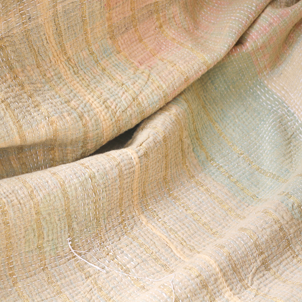 Indi Kantha. Indian hand block print fabric. Block print fabric, vintage kantha, vintage textiles, indian textiles, Indian kantha, Bengali blankets